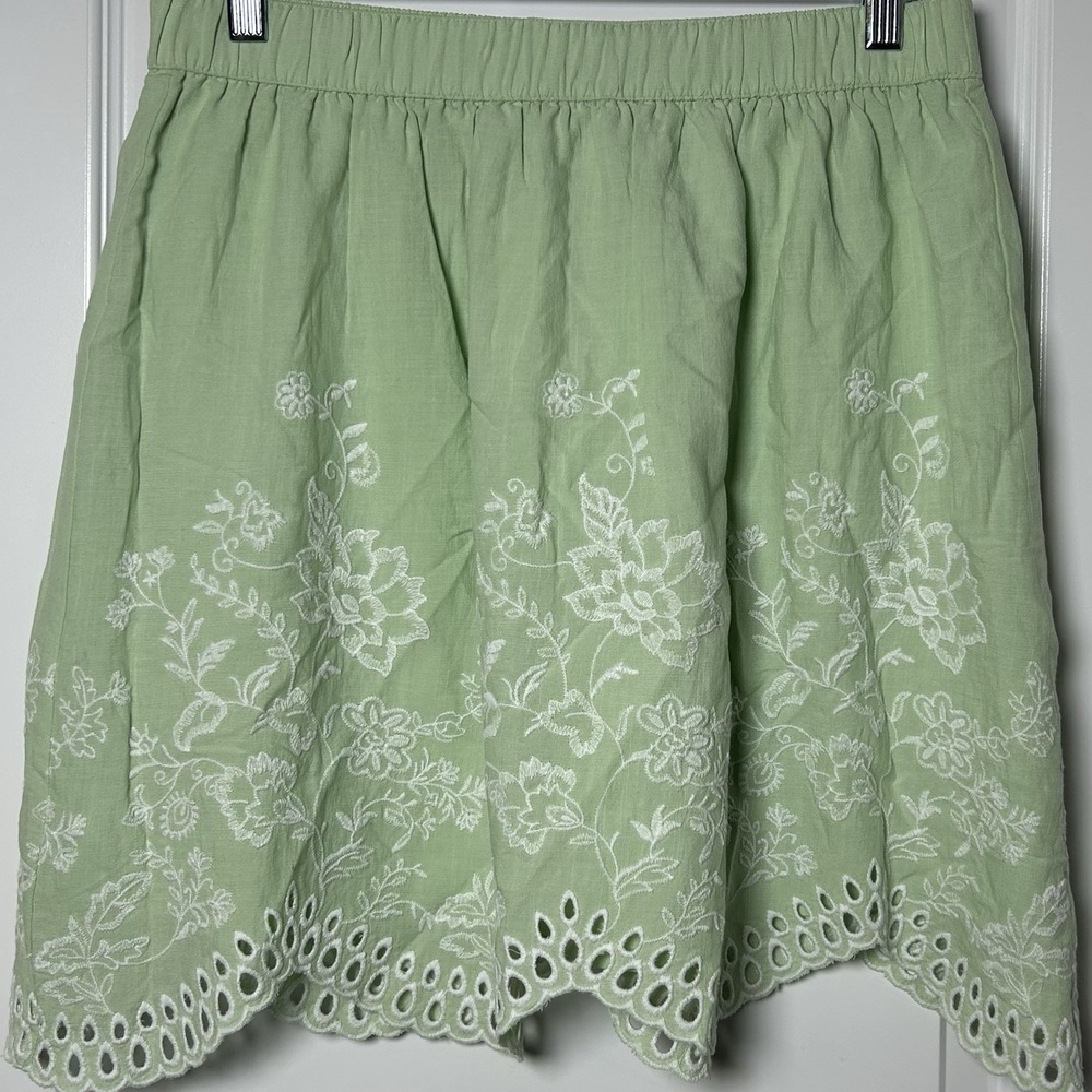 LOFT Mint Green Embroidered Floral Eyelet Scalloped Mini Skirt Cottagecore Style